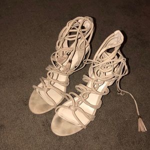 Tan Suede Tie up Sandals